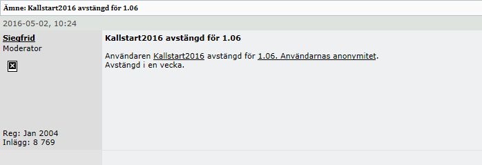 Flashback –  Kallstart2016 avstängd för 1.06