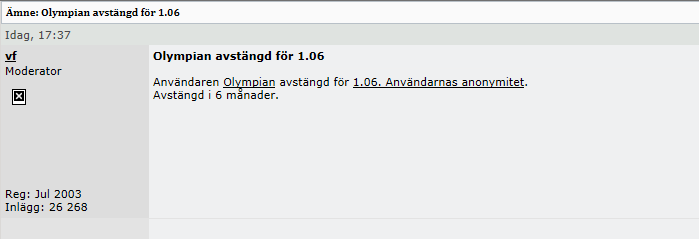 Flashback – Olympian avstängd för 1.06